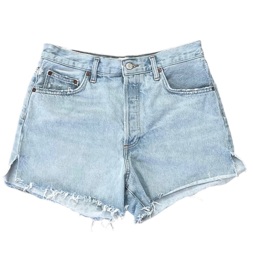 AGOLDE Dee Distressed High-Rise B Raw Hem Cut-Off Denim Shorts, Size 29 (8)